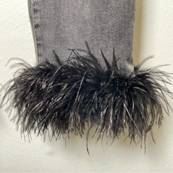 VERONICA BEARD Kareena  Ostrich Feather- Trimmed Skinny Jeans Charcoal Size 28/6 - Picture 5 of 13
